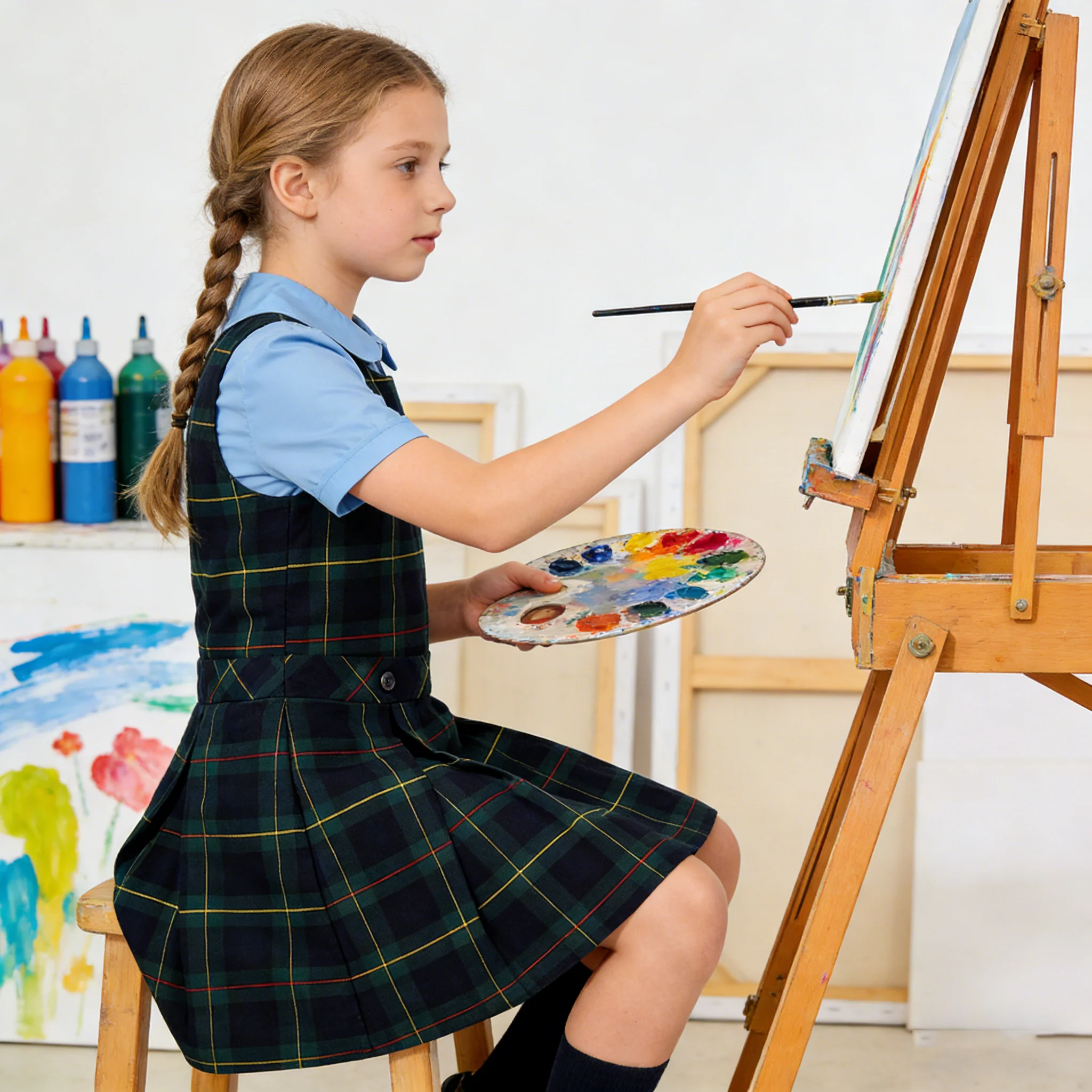 green plaid uniform dress Cheery Mood Plaid Tunic Dress In Green