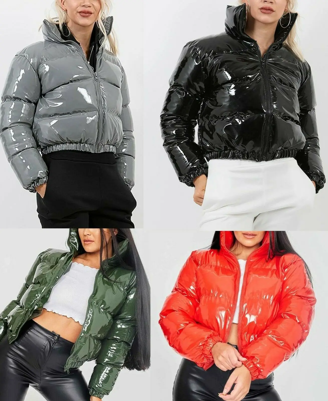 Winter Solid Women Crop Puffer Down Jacket Bomber Jacket Bubble Coat