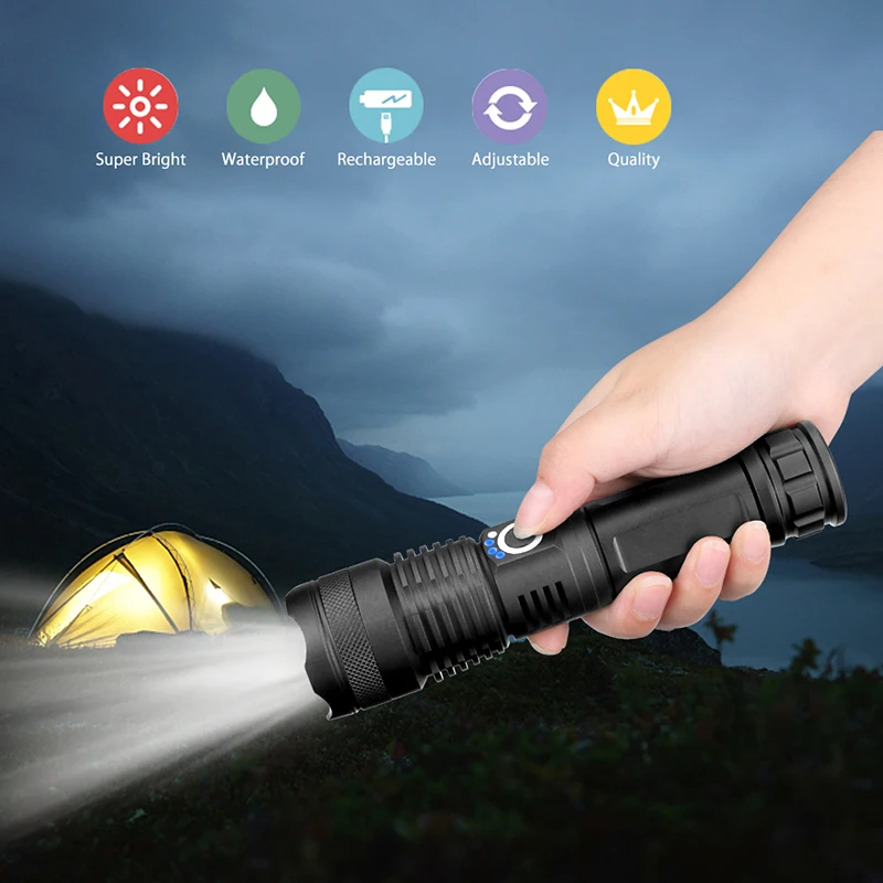 90000 lumen rechargeable flashlight High Power LED Flashlight