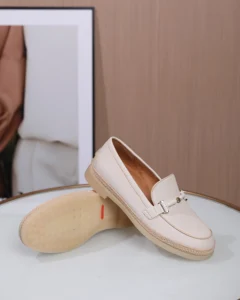 Women's Breathable Lightweight Genuine Leather Upper Slip-On Round Toe Casual Walking Shoes Rubber Outsole Waterproof Design