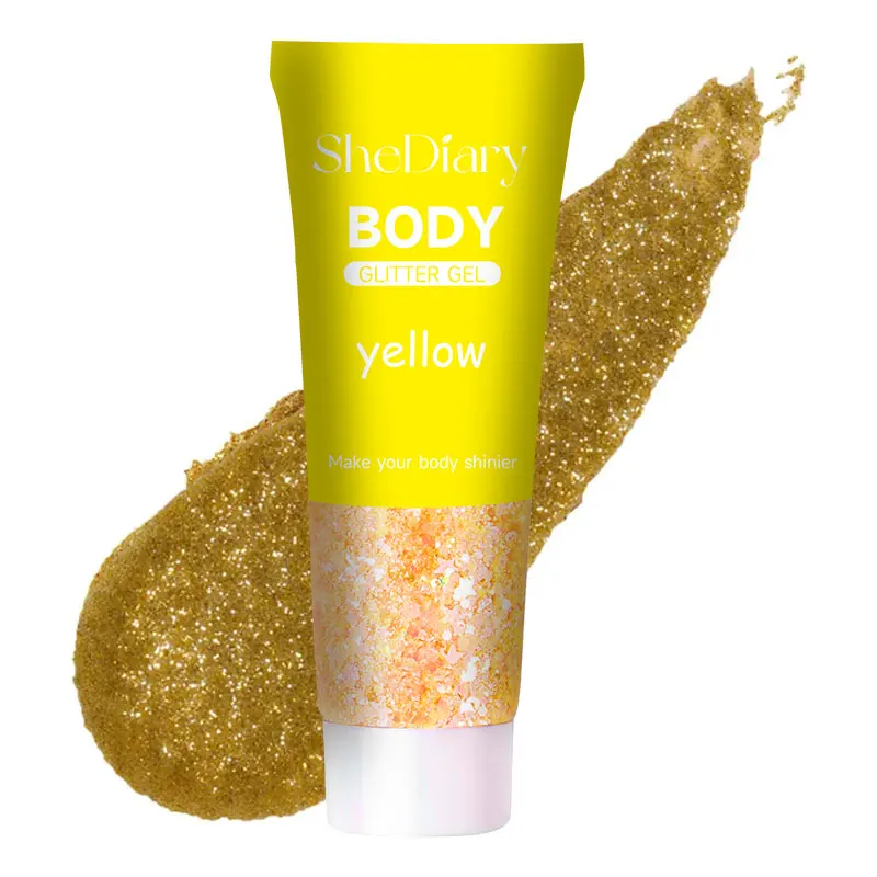 SheDiary Body Glitter 4 colores brillo holográfico grueso con 2 piezas de gel de fijación de larga duración para la cara