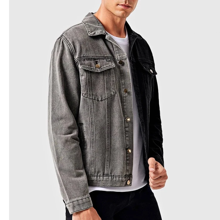 Gray Half Jackets for Men Acid Wash Streetwear Denim Jaket Custom Two Color Jean Jacket