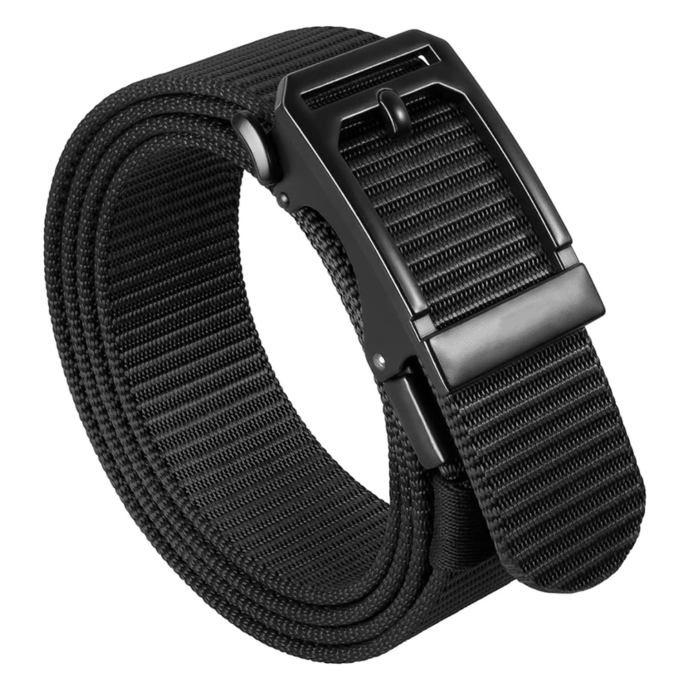 Wear-resistant Lightweight Nylon Web Work Belt with Automatic Slide Buckle Adjustable Men's Ratchet Tactical Belt