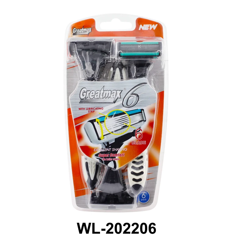 Six Blade Shavers with Lubricant Bar & Super Rubber Handle