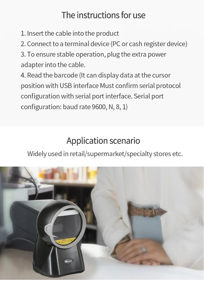 WAI-6000 omni direction 2d desktop barcode scanner qr barcode reader