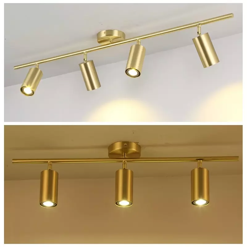 Регулируемый Трековый светильник 4 лампы из матовой латуни с утопленным креплением потолочный для кухни столовой прожектор