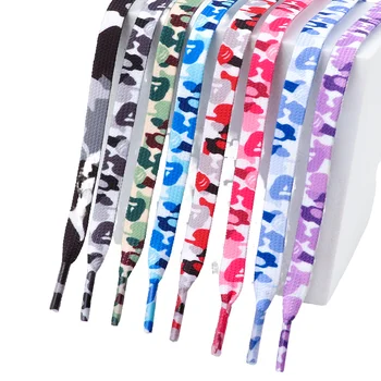 Trendy New 0.8cm 8mm Flat Polyester Printed Sport Shoe Laces Camouflage Sneaker Accessories 1Pair