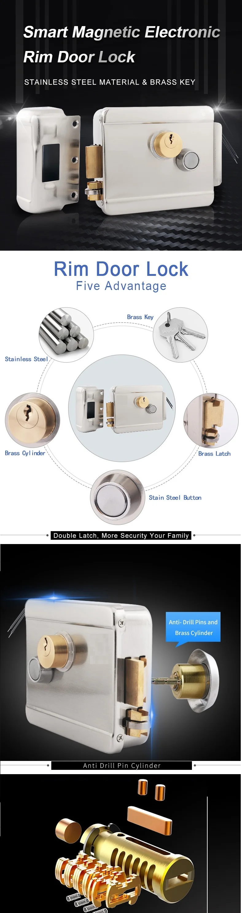 Roeasy Smart Home Electric Rim Lock With Deadbolt Latch Electronic Rim Lock Gate Lock Buy Buy