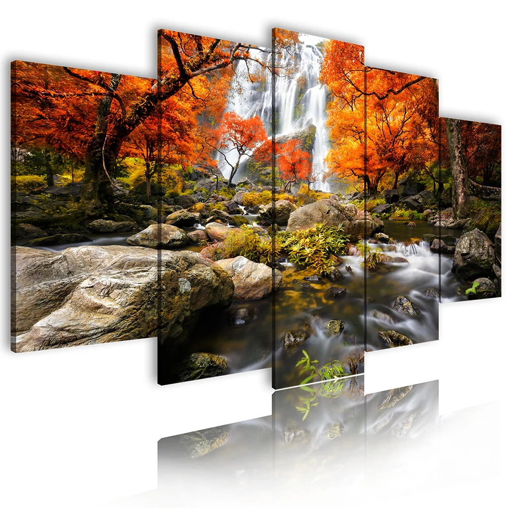 HD Painting Canvas Panel Custom Decorative Waterfall Painting Home Decoration Landscape Bedroom Picture Prints 5 Piece Wall Art