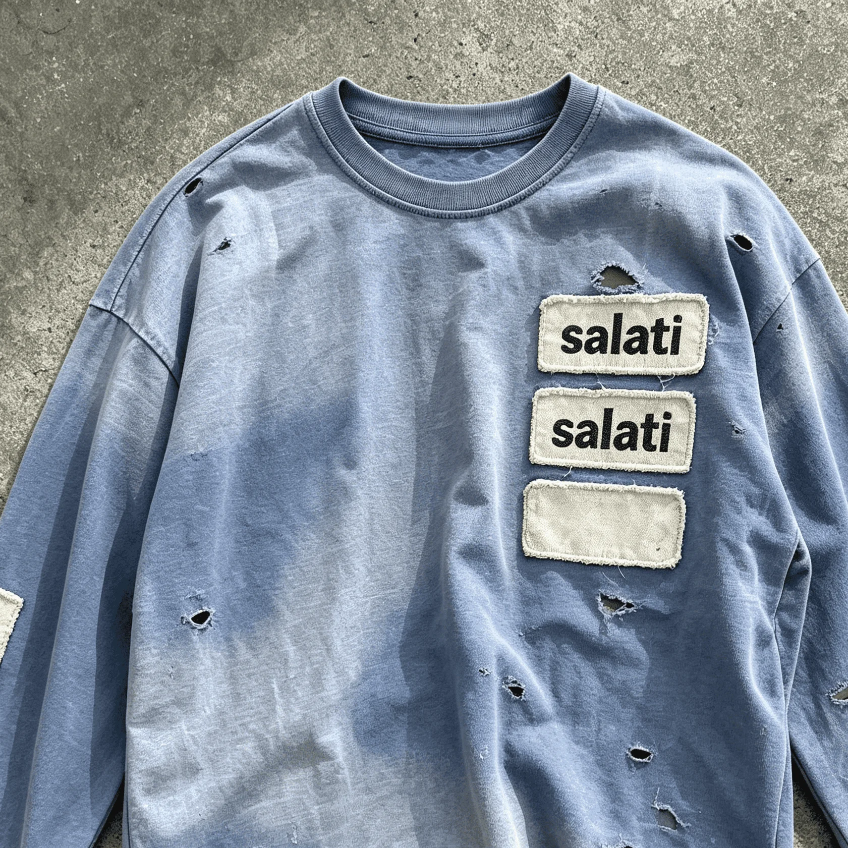 Custom Trendy Streetwear Oversized Long Sleeve Acid Wash Faded Patch Detail Distressed Men Women Cotton Fast Sample T-shirt gallery 3