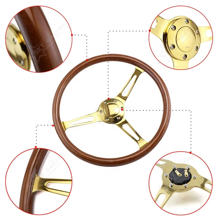 Volante De Madera Clásico De 15 Pulgadas, 380mm, Alta Calidad, ABS