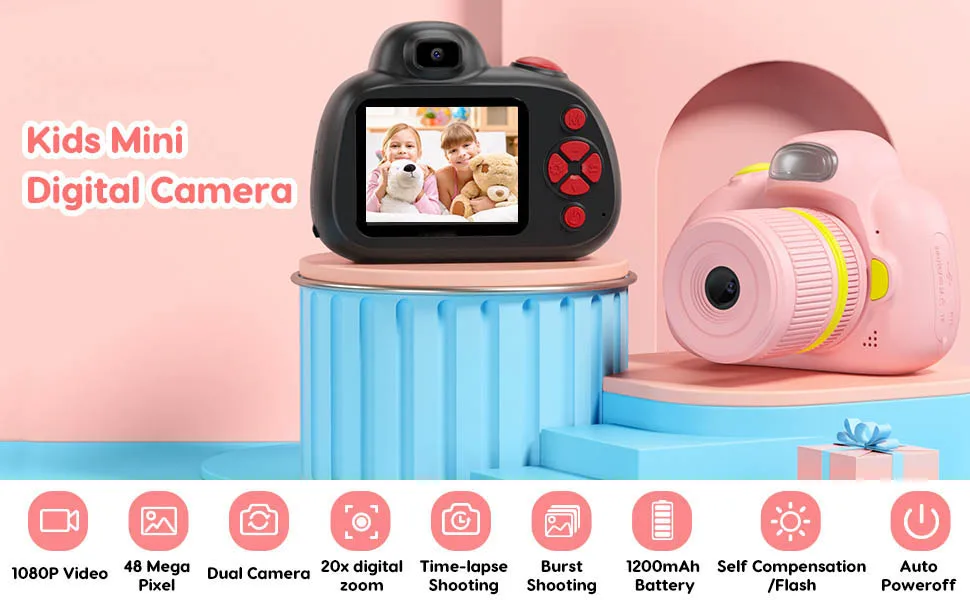 2.4 Inch IPS Screen Digital Camera for Kids 3-8 Year Old Birthday Gifts Mini Video Camcorder