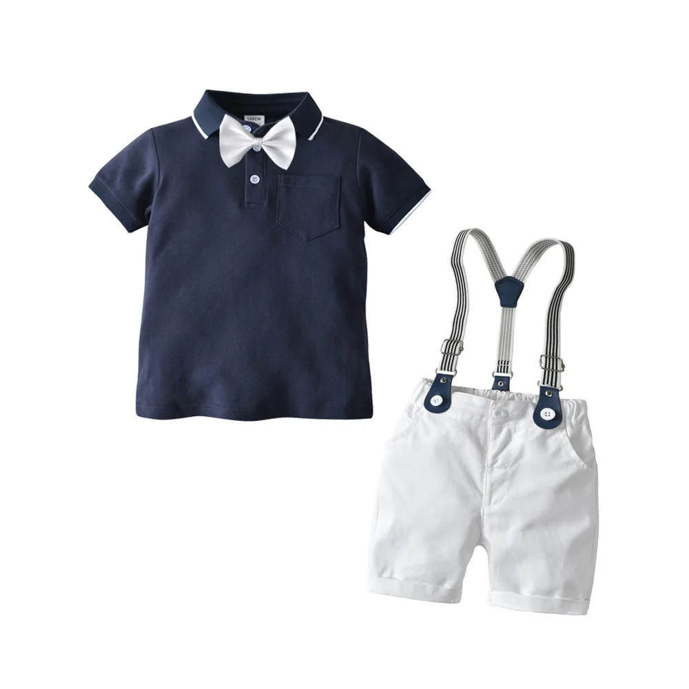 4208, Детская летняя официальная одежда, одежда для маленьких мальчиков, джентльменов, рубашка с галстуком-бабочкой, топы, комбинезоны и шорты, комплект