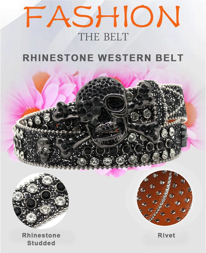 Stylish Rhinestone Skull Belt for Men & Women - Western  display picture 2