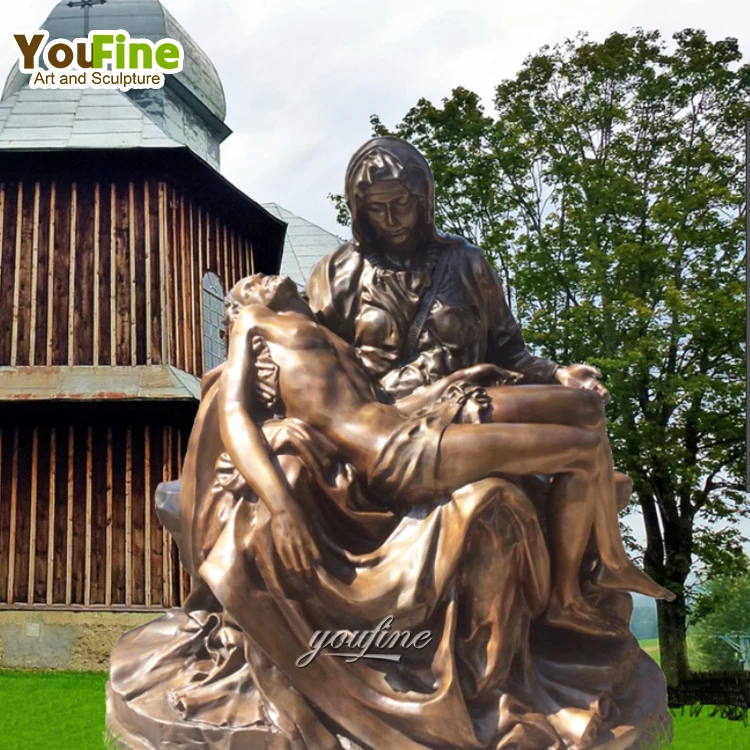 宗教像ブロンズ悲しい聖母マリアが死んだイエスブロンズ彫刻を保持