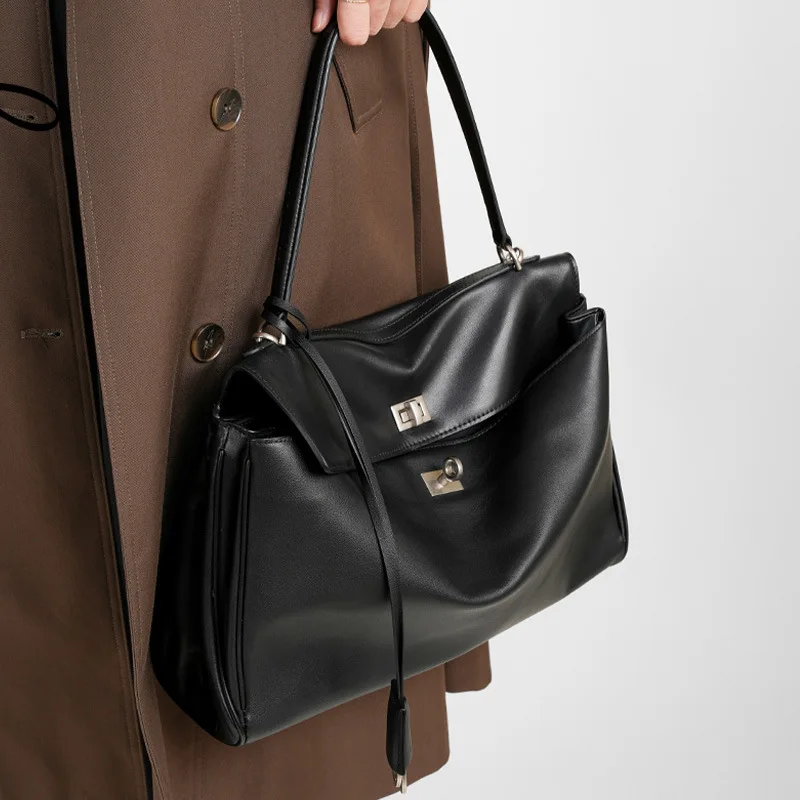 Gift Boxed Genuine Leather First-Layer Calfskin Rodeo Tote Bag Handbag Shoulder Underarm Bag Large Capacity European-American
