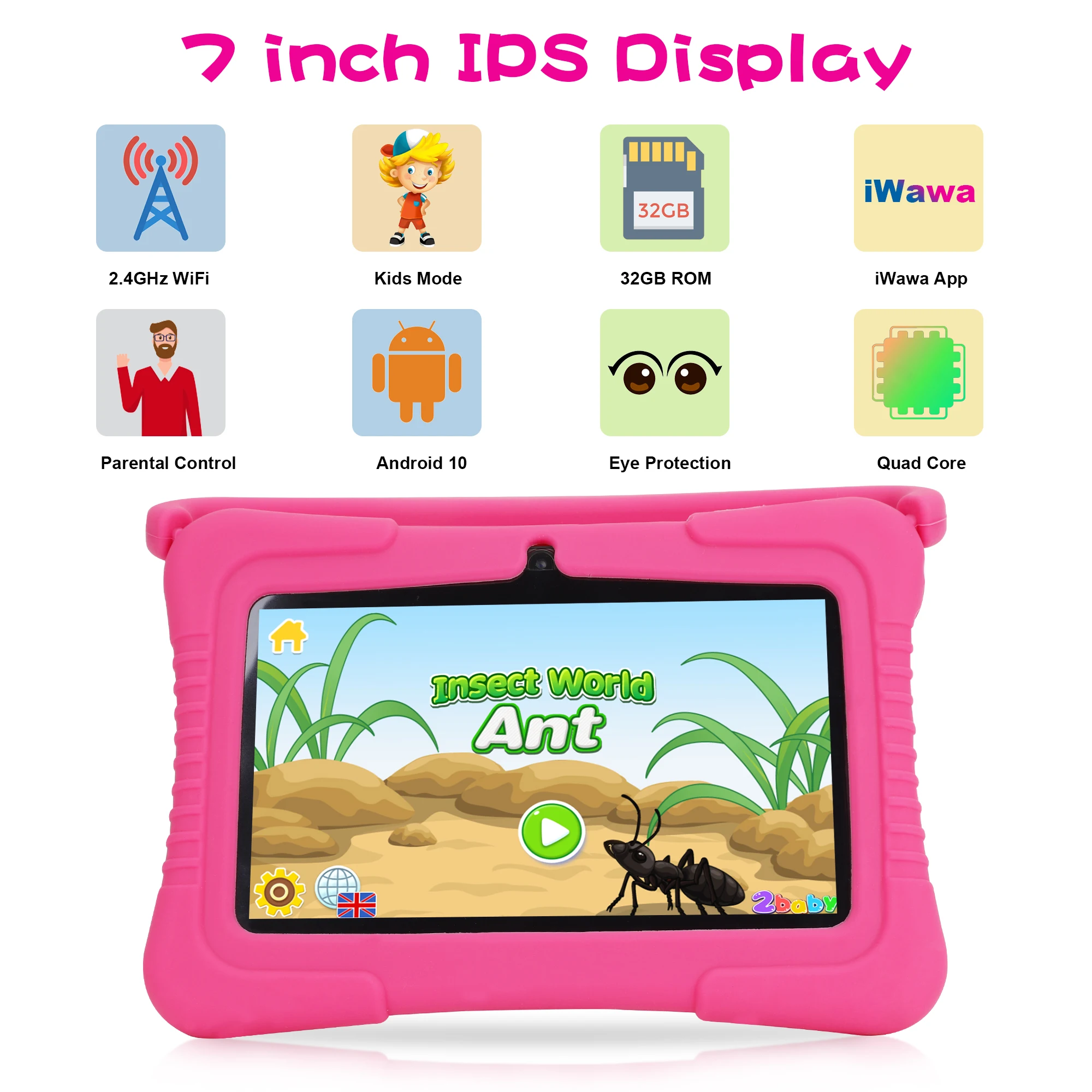 Leaning Wifi 7 Inch Android Tablet Pc Educational Kids Tablet With Silicone Case