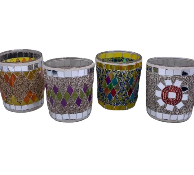European style handmade mosaic small cup shaped glass candle holder romantic candlelight dinner bar decoration ornaments