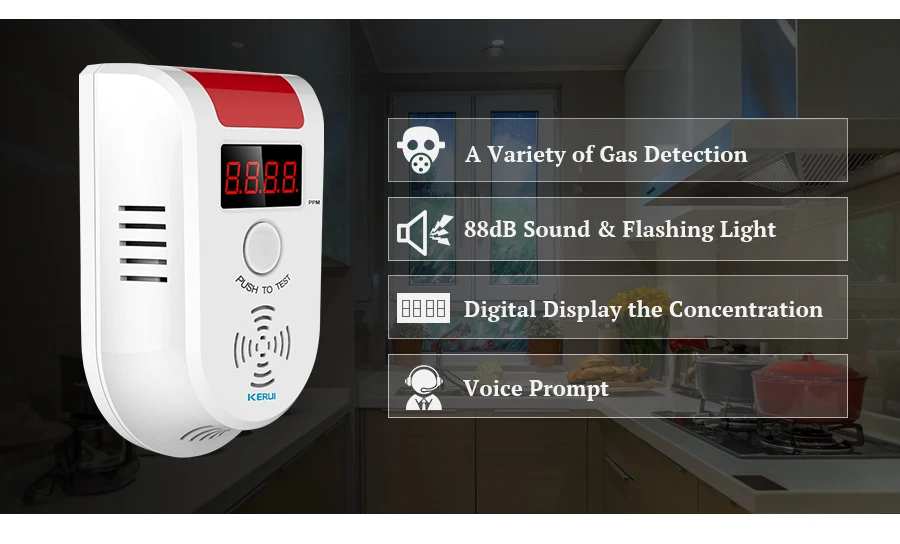 LCD display wireless Gas Alarm Sensor With temperature function Combustible Gas Leak Detector