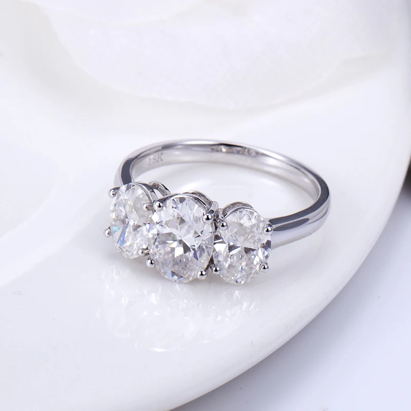 Messi Jewelry MS-785 18k  Three Stone  Oval  Shape Women Dainty Gold Jewelry Lab Grown Diamond Ring
