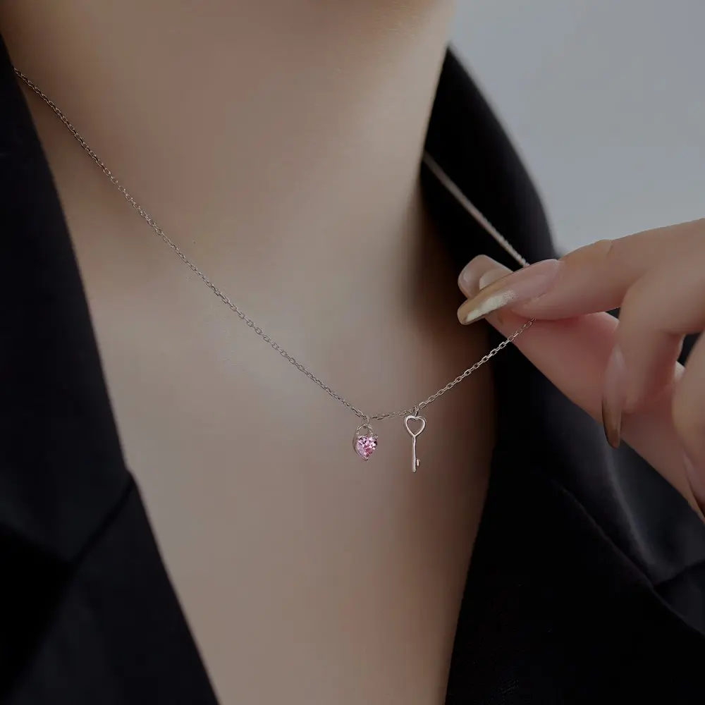 KAKODIY 925 Sterling Silver Layer Heart Lock Necklace Jewelry 18K Gold Key Padlock Pendant Necklace Women's Beaded Chain detail 5