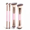 4 brochas de maquillaje de doble punta, rosa
