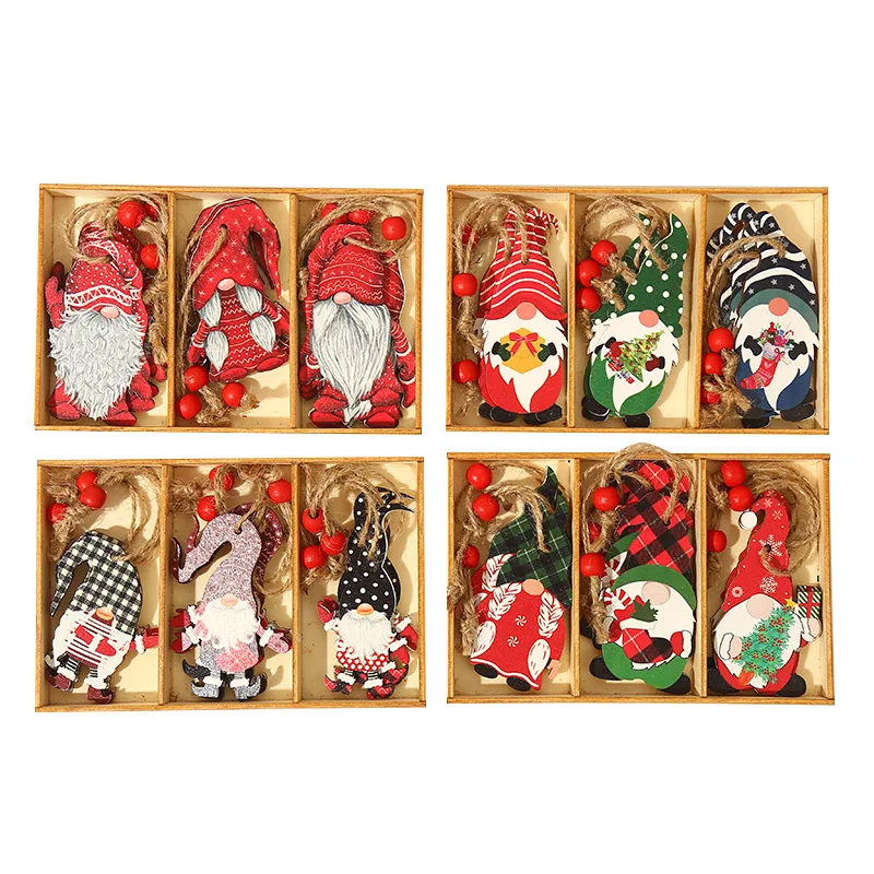 9pcs Navidad 2022 New Year 2023 Gift Christmas Tree Gnomes Wooden Pendants Ornaments Christmas Decorations for Home Noel Deco