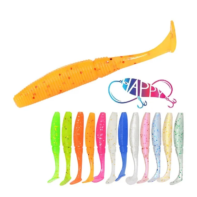 Wholesale Luminous 12 Colors Artificial 75mm 3g 6PCS/Bag T Tail Pvc Soft Worm Fishing Lures Soft Plastic Fishing Lure