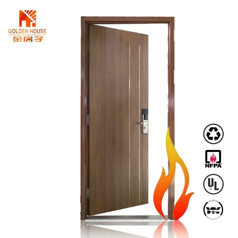 GH UL Listed 90mins Fire Rated Teak Wood Door Powder Coated Application Hotel