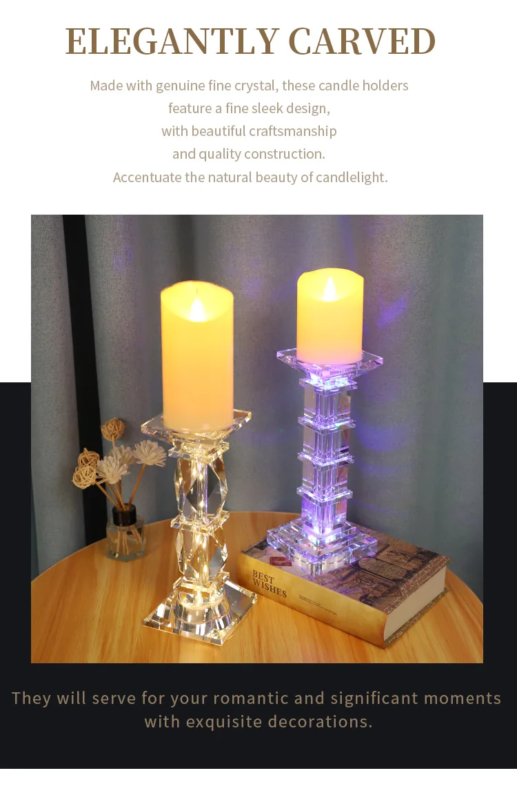 Wholesale vintage Crystal glass candle holders set decorating for pillar taper candle details