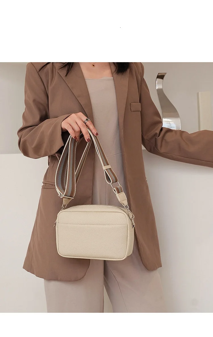 Solid Square Women Crossbody Bags with Wide Fabric Strap