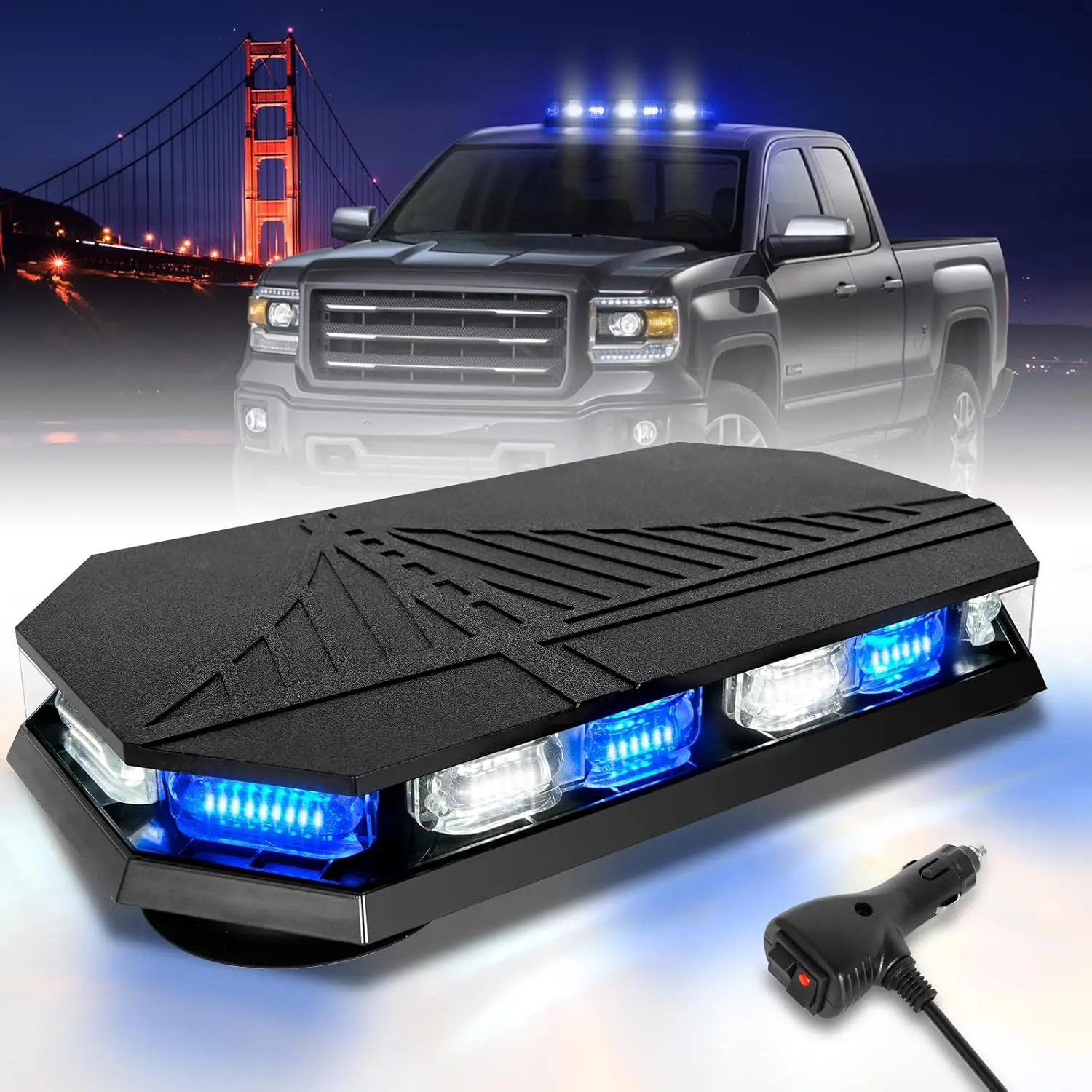Rooftop Emergency Strobe Light Bar 102 LED Blue White Mini Beacon Safety Flashing Warning 12-24V
