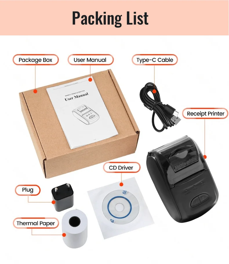 58mm Pocket Printer Mini Portable Mini Impresora Thermica Portatil 58