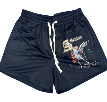 customized men high quality mesh heat transfer logo printed shorts sublimated gym shorts