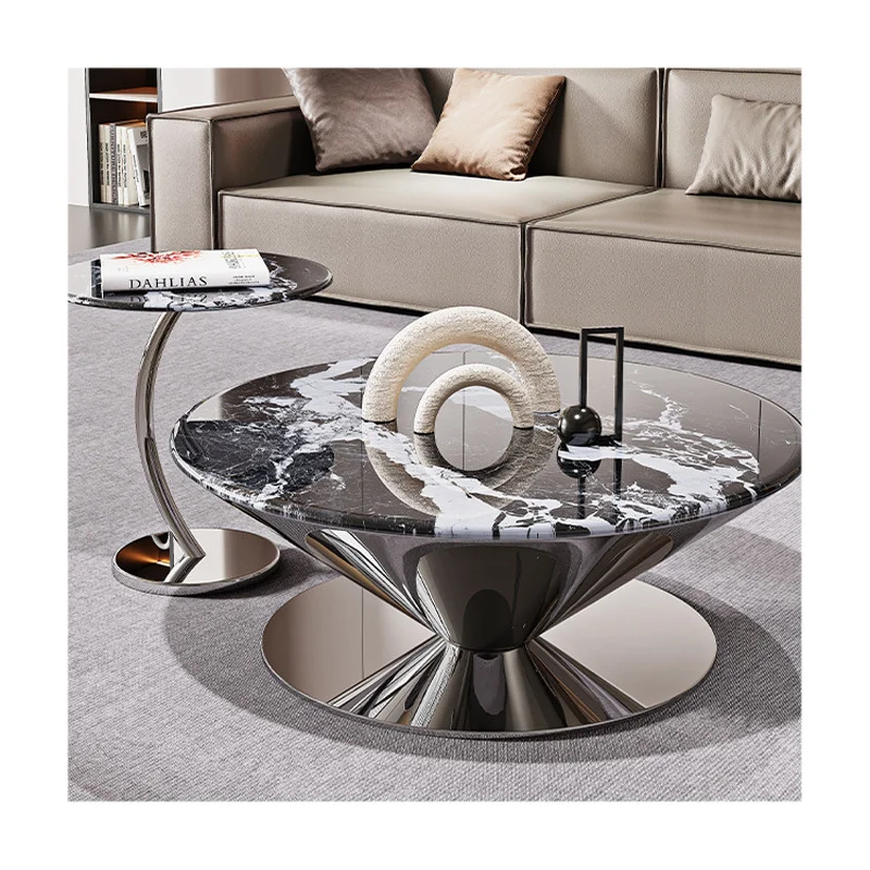 Light Luxury Minimalist Marble Coffee Table Natural Stone Flying Saucer Stainless Steel Countertops Vanity Tops Table Tops