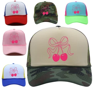 Wingtu Market Bow Cherry Print Snapback Baseball Caps Camo Custom Trucker Hats High Quality