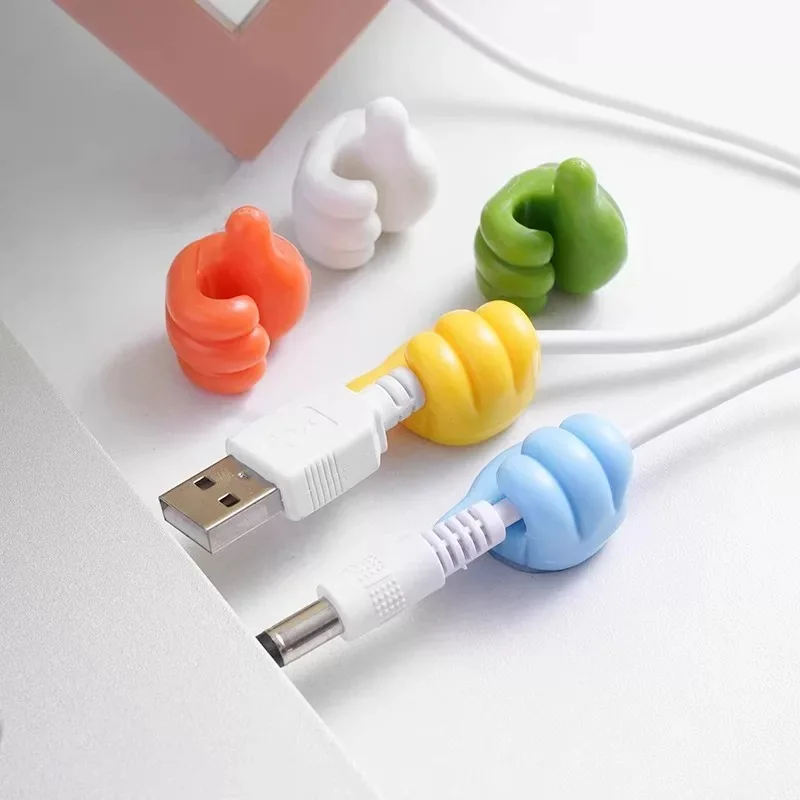 批发可爱拇指像数据线管理个性塑料桌面挂钩手指数据线存储