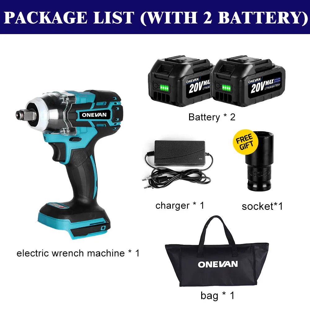 Cordless Brushless Electric Wrench Impact Wrench Socket Wrench 20v Liion Battery Hand Drill