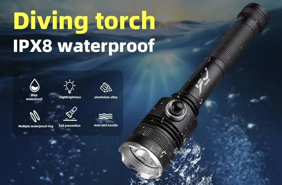 Super Bright Scuba Diving Light Professional Aluminium Alloy Underwater Diving Flashlight details