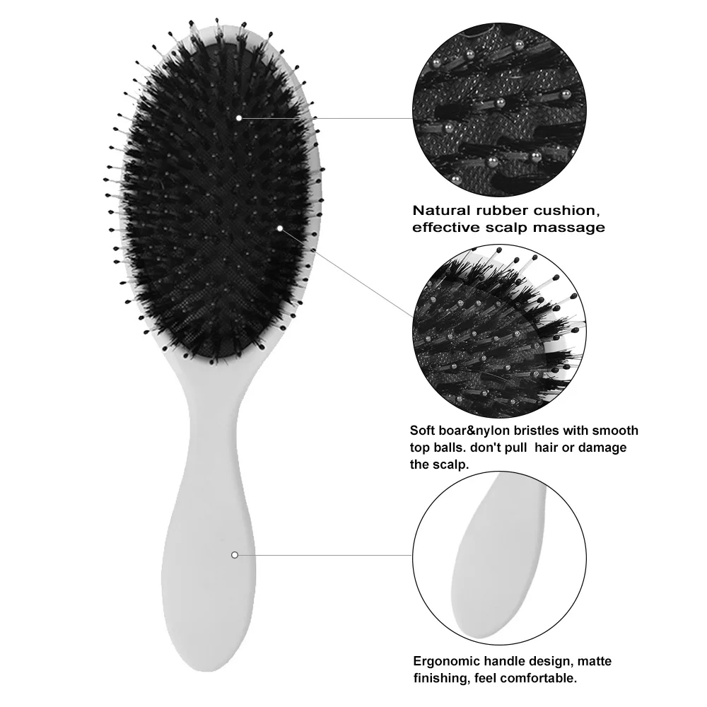Hair Care Brush Massager Bristle Wet Dry Detangling Hair Brush Soft Cushion Nylon Boar Bristle