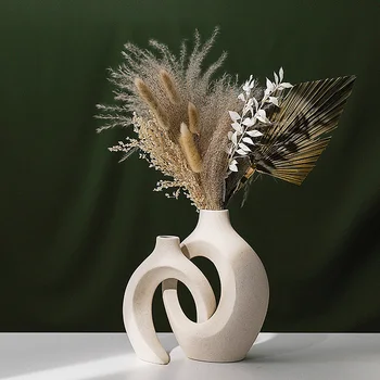 Luxury Package Pampas Grass Pot Natural Dried Flowers Vases Nordic Modern Home Decor Bouquet Unglazed Ceramic Vase Set