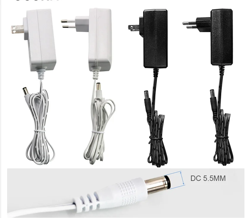UL 24W 48W DC12V COB LED Strip 5.5mm Male Connector US EU Plug