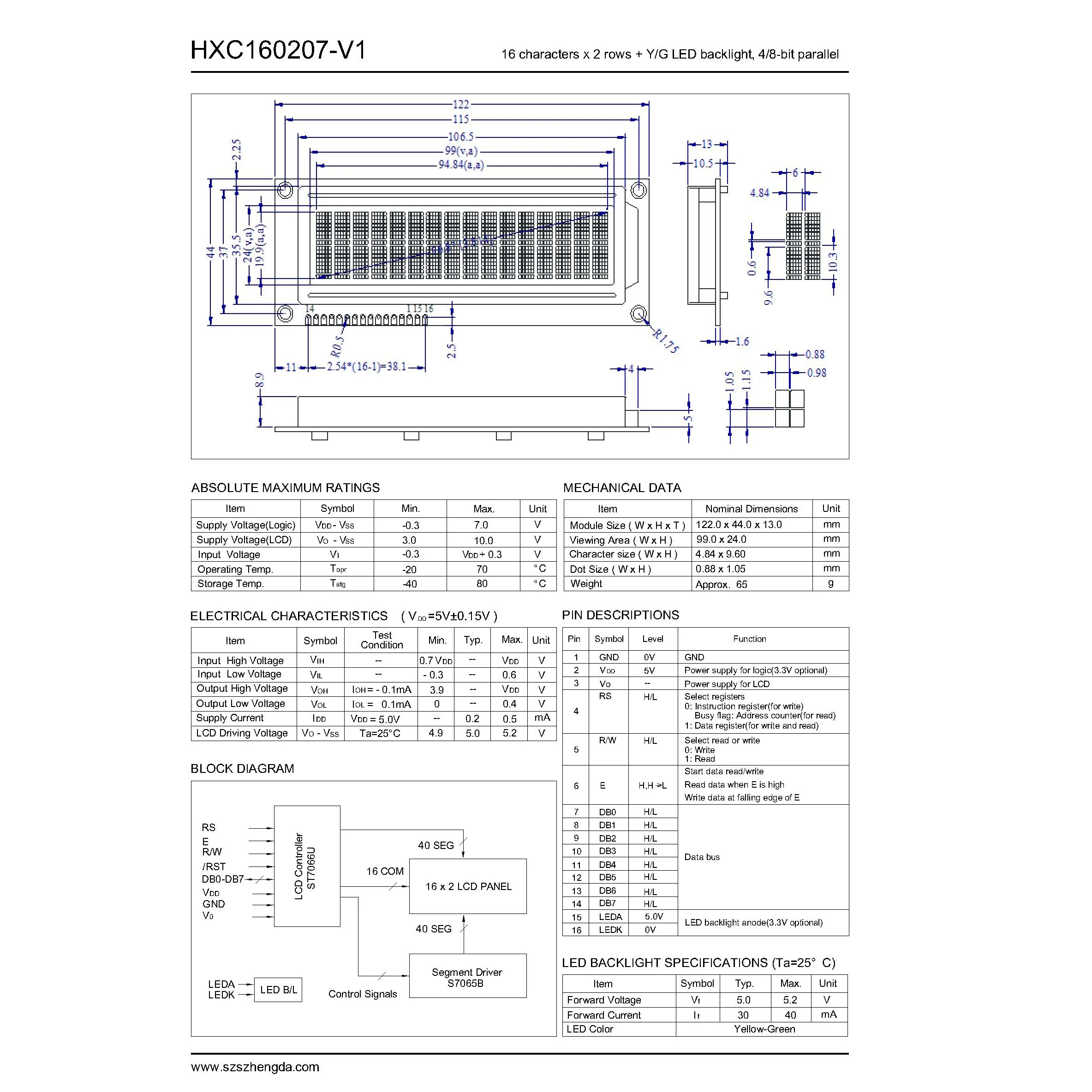 1602ビッグ16 2 LCDディスプレイ、14ピン大型パネル、2x16文字画面