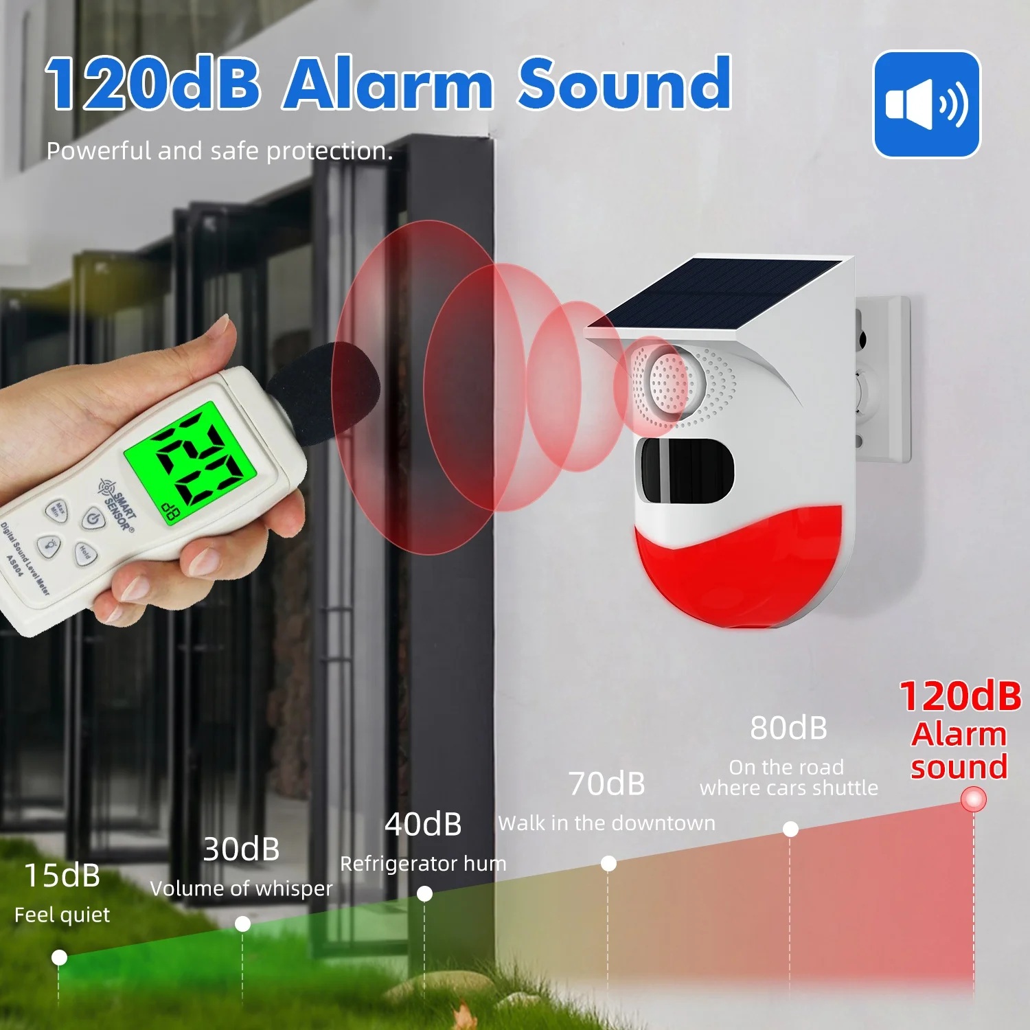 Outdoor WiFi Solar Infrared Motion Sensor Detector High Sound Strobe Siren Tuya PIR Sensors Waterproof Security Motion Alarms