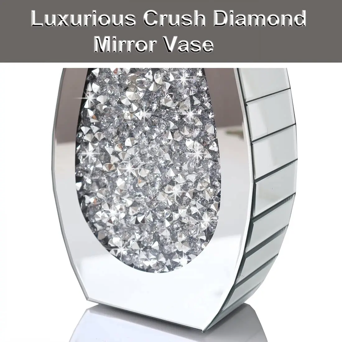 Дугообразная утолщенная Роскошная стеклянная ваза большого размера из хрустального серебра декоративная зеркальная ваза для цветов с измельченным бриллиантом для домашнего декора