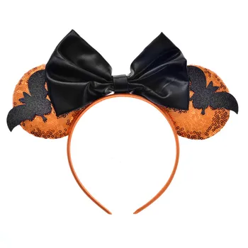 Wholesale fashion New Halloween Headband Sequin bat Bow hairband Party hairwear kid Mickey ear head hoop children gift