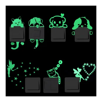 Cartoon Luminous Switch Stickers For Bedroom Walls Home Decoration Glow In The Dark Stars Moon