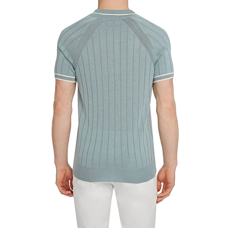 OEM Custom Latest Design Light  Green Almond Tailored Fit Rib Knit  Men Polo Shirt