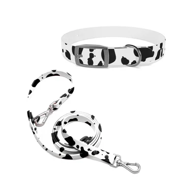 Durable Silicone Waterproof Easy to Clean Rubber Coated Laser Design Pattern Printing PVC Dog Collar and Leash Set for Sea Swim