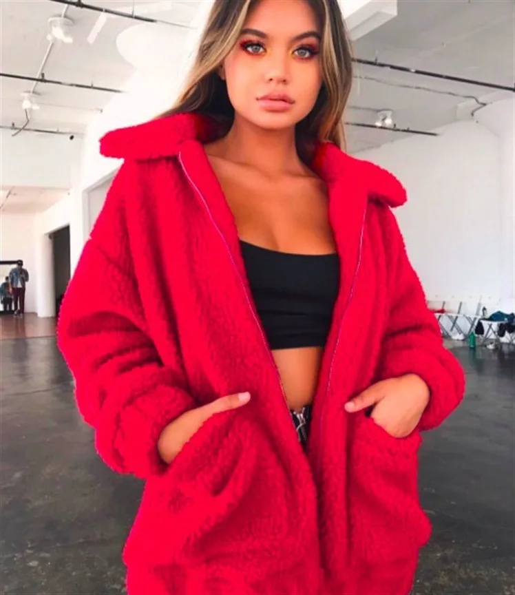 plus size red teddy coat